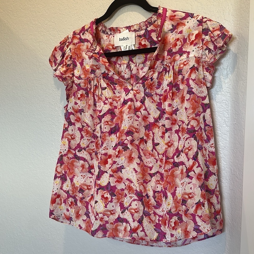 ba&sh Derick Floral Ruffle-Shoulder Top Size xs - Picture 8 of 10